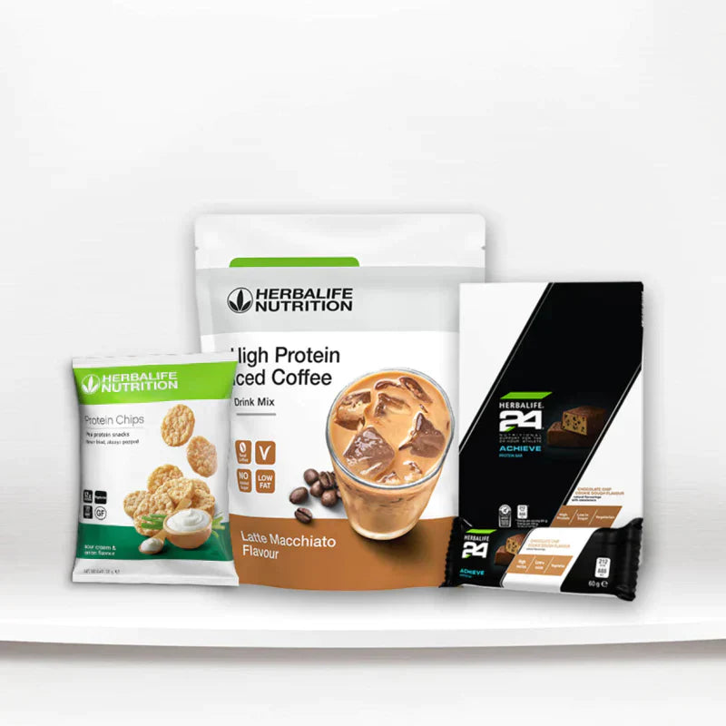 Protein Chips Sour Cream - High Protein Iced Coffee Latte Macchiatto - H24 Achieve Protein Bars Chocolate Chip Cookie Dough