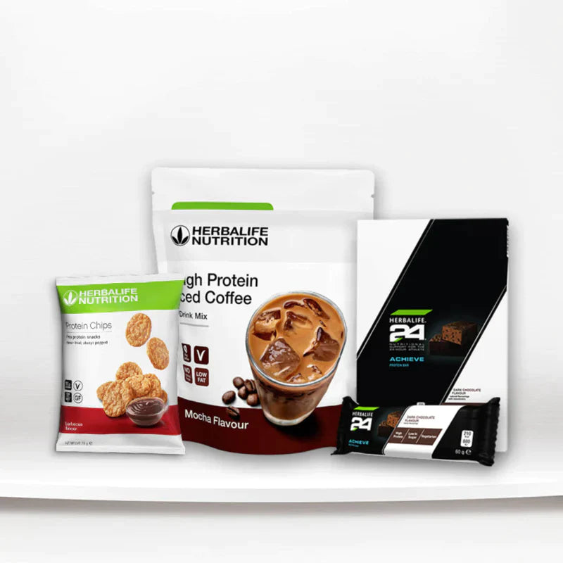 Protein Chips BBQ - High Protein Iced Coffee mocha - H24 Achieve Protein Bars Dark Chocolate